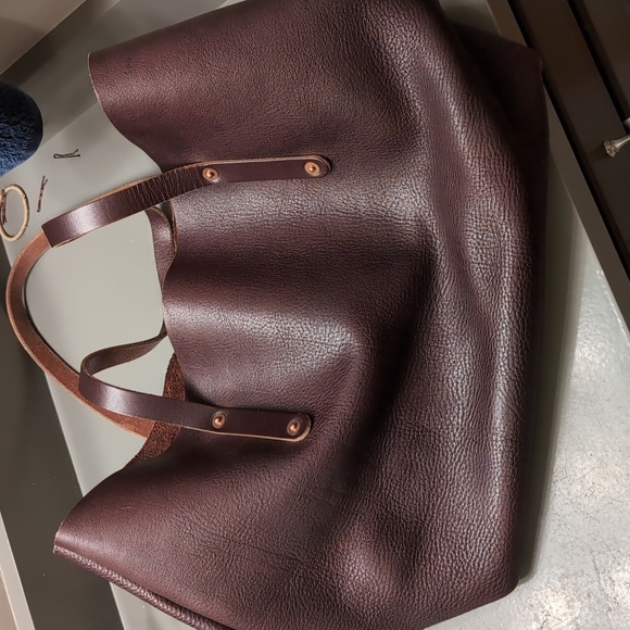 💥Go Forth Goods Avery Large Tote Bag Mocha Pebbled Leather Made in America💥 - Picture 9 of 16